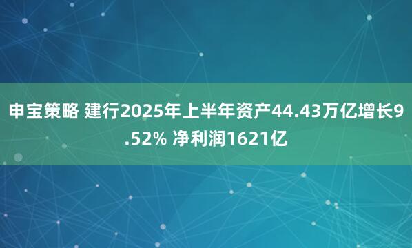 申宝策略 建行2025年上半年资产44.43万亿增长9.52% 净利润1621亿
