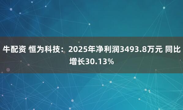 牛配资 恒为科技：2025年净利润3493.8万元 同比增长30.13%